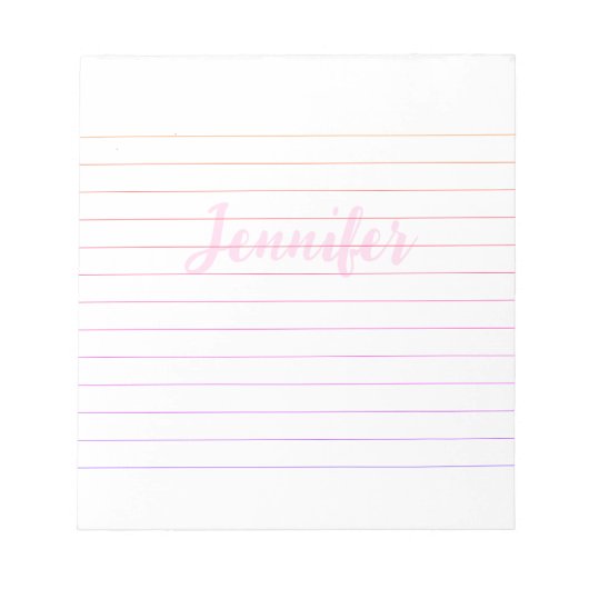 Eenvoudige Lined Custom Name Paarse en roze lijnen Notitieblok (Voorkant)