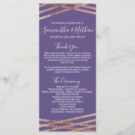 Eenvoudige Lined Roos Gold Violet Wedding Programm Programmakaart
