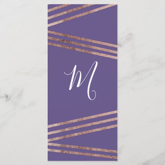 Eenvoudige Lined Roos Gold Violet Wedding Programm Programmakaart (Achterkant)