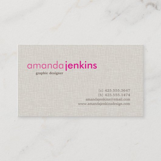 Eenvoudige Linen-oproepkaart Contactkaartje (Voorkant)