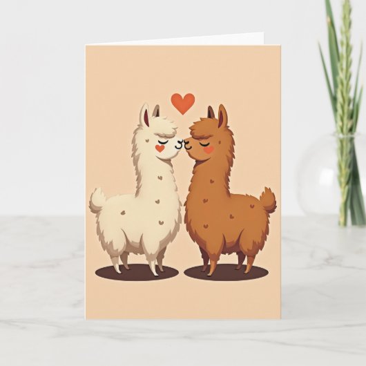 Eenvoudige Llama Liefde Kus Kaart (Voorkant)