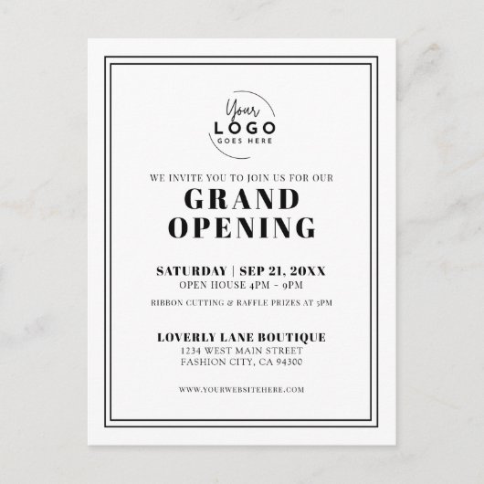 Eenvoudige Logo Business Grand Opening Invitation Briefkaart (Voorkant)