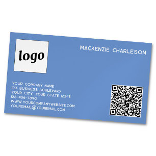 Eenvoudige Logo en QR Code Blauw Magnetisch Visitekaartje