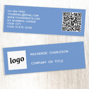 Eenvoudige Logo en QR Code Blauw Mini Visitekaartje
