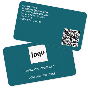 Eenvoudige Logo en QR-code Blauwgroen Groen Visitekaartje