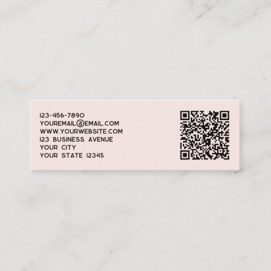 Eenvoudige Logo- en QR-code Blush roze Mini Visitekaartje (Achterkant)