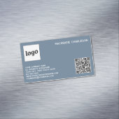 Eenvoudige Logo en QR-code Dusty Blue Grey Magnetisch Visitekaartje (Voorbeeld)