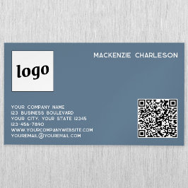 Eenvoudige Logo en QR-code Dusty Blue Grey Magnetisch Visitekaartje