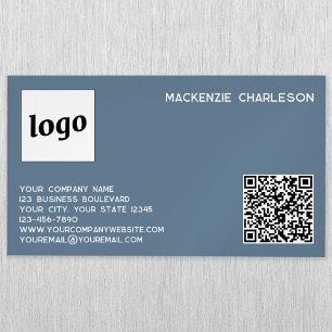 Eenvoudige Logo en QR-code Dusty Blue Grey Magnetisch Visitekaartje