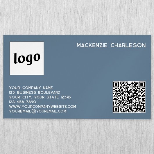 Eenvoudige Logo en QR-code Dusty Blue Grey Magnetisch Visitekaartje
