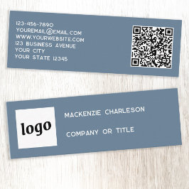 Eenvoudige Logo en QR-code Dusty Blue Grey Mini Visitekaartje