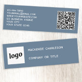 Eenvoudige Logo en QR-code Dusty Blue Grey Mini Visitekaartje