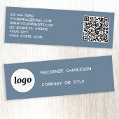 Eenvoudige Logo en QR-code Dusty Blue Grey Mini Visitekaartje