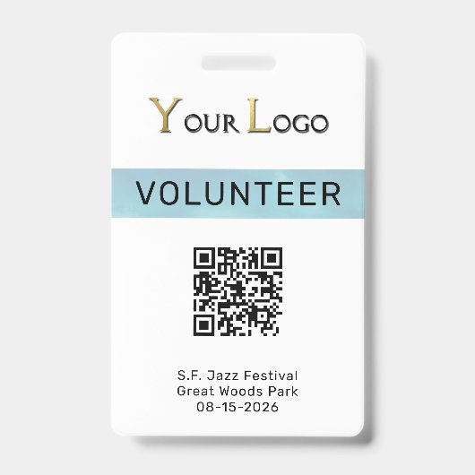 Eenvoudige Logo en QR Code Evenement Badge (Voorzijde)
