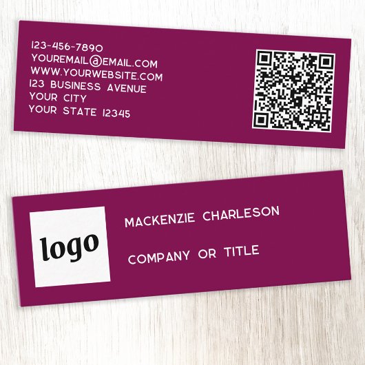 Eenvoudige Logo en QR Code Magenta Cherry Pink Mini Visitekaartje