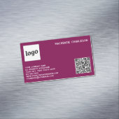 Eenvoudige Logo en QR Code Magenta Roze Magnetisch Visitekaartje (Voorbeeld)