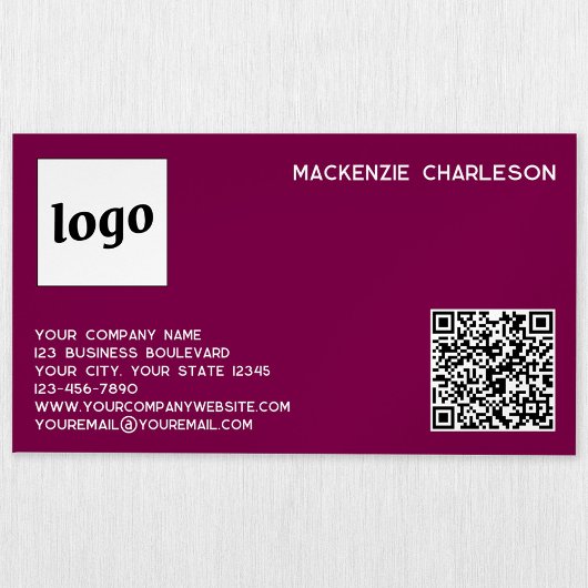 Eenvoudige Logo en QR Code Magenta Roze Magnetisch Visitekaartje