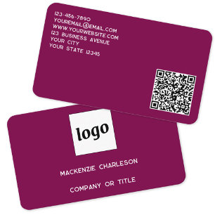 Eenvoudige Logo en QR Code Magenta Roze Visitekaartje