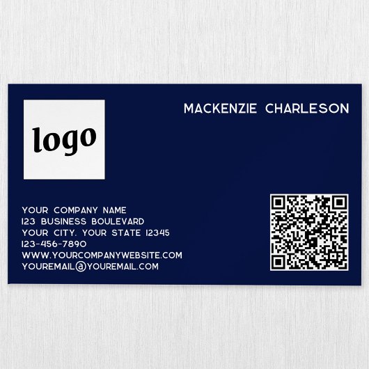 Eenvoudige Logo en QR-code Navy Blue Magnetisch Visitekaartje