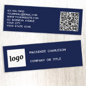 Eenvoudige Logo en QR-code Navy Blue Mini Visitekaartje