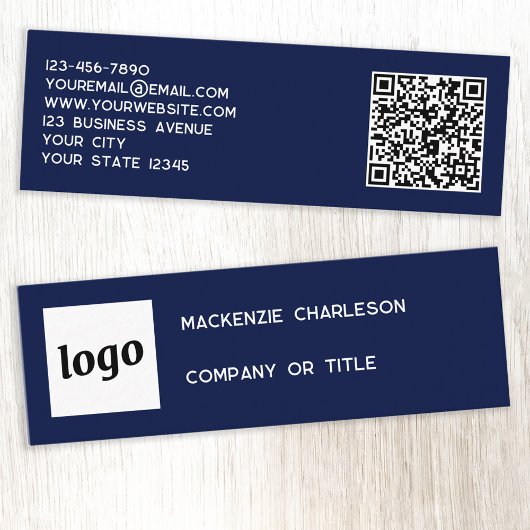 Eenvoudige Logo en QR-code Navy Blue Mini Visitekaartje