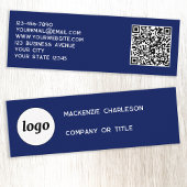 Eenvoudige Logo en QR-code Navy Blue Mini Visitekaartje