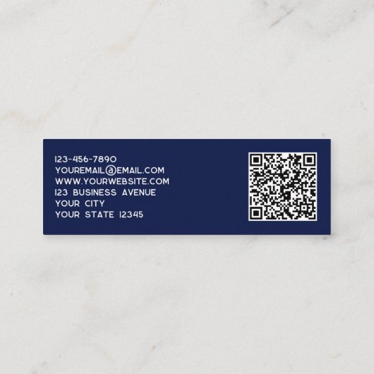Eenvoudige Logo en QR-code Navy Blue Mini Visitekaartje (Achterkant)