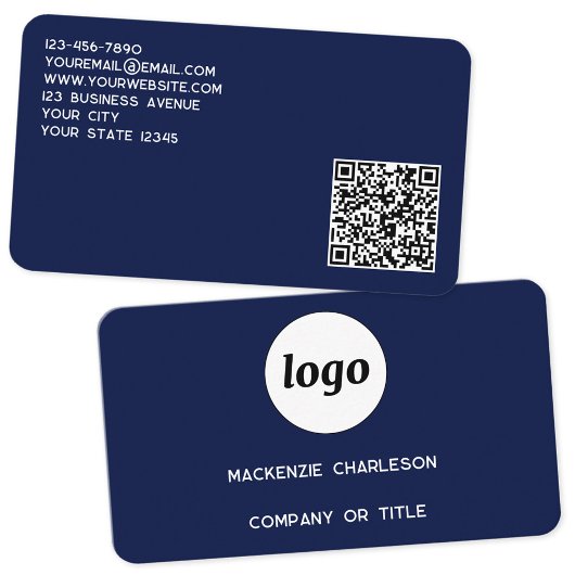 Eenvoudige Logo en QR-code Navy Blue Visitekaartje