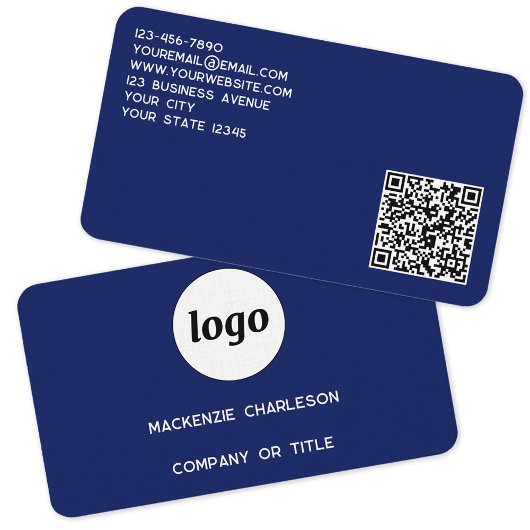 Eenvoudige Logo en QR-code Navy Blue Visitekaartje