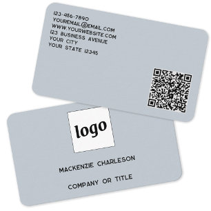 Eenvoudige Logo en QR Code Poeder Blauw Visitekaartje