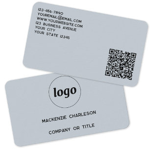 Eenvoudige Logo en QR Code Poeder Blauw Visitekaartje