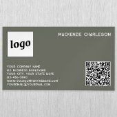 Eenvoudige Logo en QR Code Sage Groen Magnetisch Visitekaartje