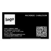 Eenvoudige Logo- en QR-code zwart Magnetisch Visitekaartje (Voorkant)