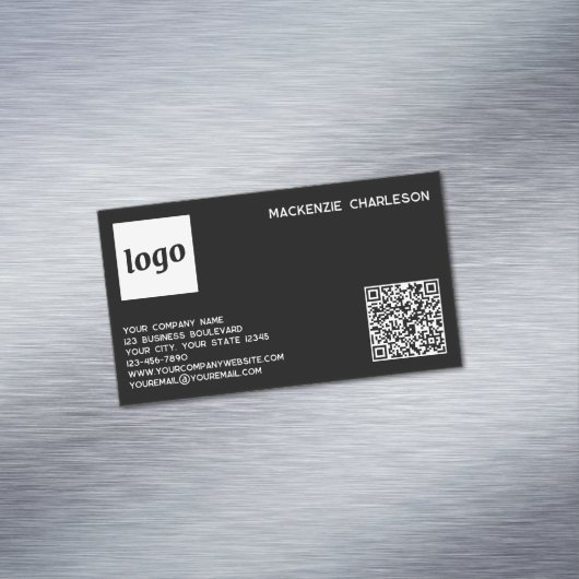 Eenvoudige Logo- en QR-code zwart Magnetisch Visitekaartje (Voorbeeld)