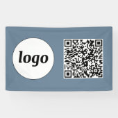 Eenvoudige Logo en Tekst Business QR Code Dusty Bl Spandoek (Horizontaal)