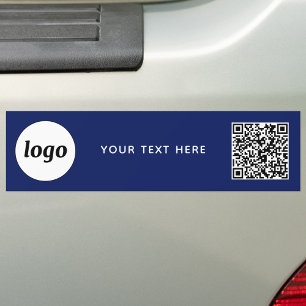 Eenvoudige Logo en tekst Business QR Code Navy Blu Bumpersticker