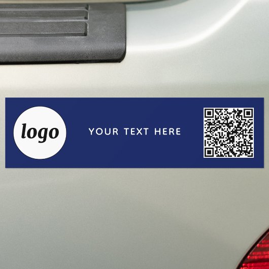 Eenvoudige Logo en tekst Business QR Code Navy Blu Bumpersticker