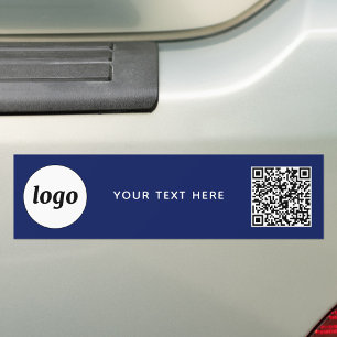 Eenvoudige Logo en tekst Business QR Code Navy Blu Bumpersticker