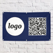 Eenvoudige Logo en tekst Business QR Code Navy Blu Spandoek