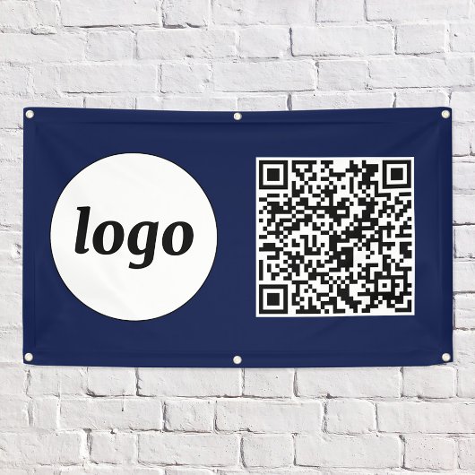 Eenvoudige Logo en tekst Business QR Code Navy Blu Spandoek