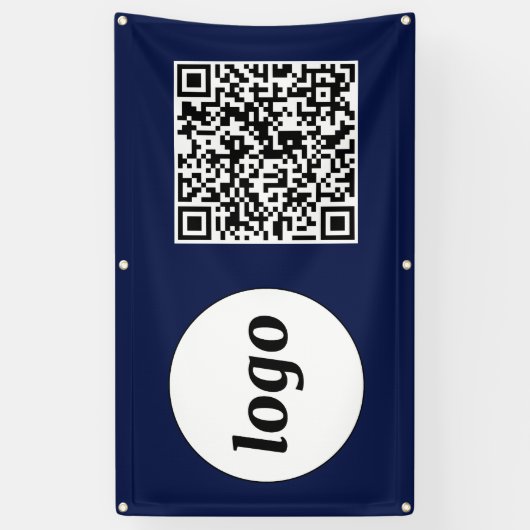 Eenvoudige Logo en tekst Business QR Code Navy Blu Spandoek (Verticaal)