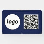 Eenvoudige Logo en tekst Business QR Code Navy Blu Spandoek (Horizontaal)