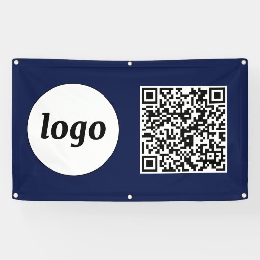 Eenvoudige Logo en tekst Business QR Code Navy Blu Spandoek (Horizontaal)