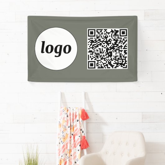 Eenvoudige Logo en Tekst Business QR Code Sage Gre Spandoek (Insitu)