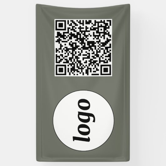 Eenvoudige Logo en Tekst Business QR Code Sage Gre Spandoek (Verticaal)