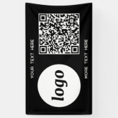 Eenvoudige Logo en Tekst Business QR Code Zwart Spandoek (Verticaal)