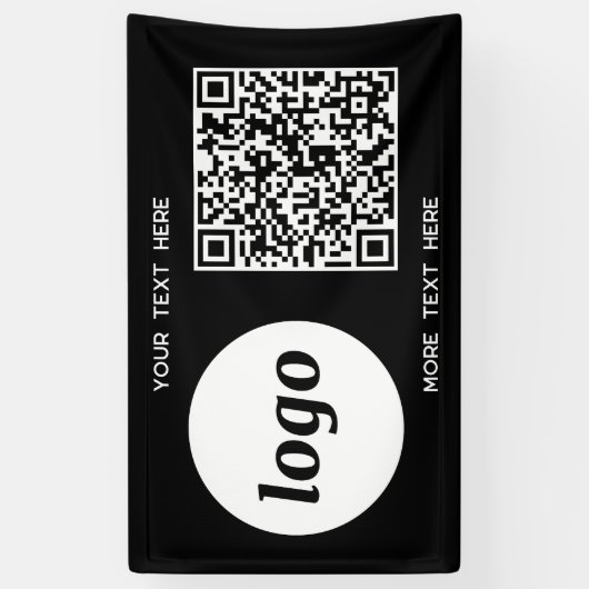 Eenvoudige Logo en Tekst Business QR Code Zwart Spandoek (Verticaal)