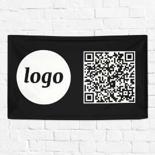 Eenvoudige Logo en Tekst Business QR Code Zwart Spandoek
