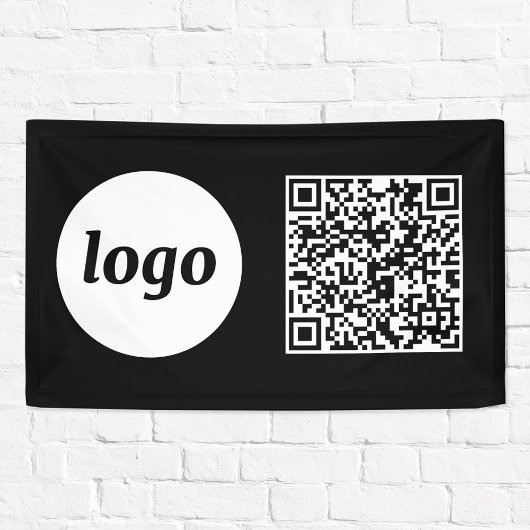 Eenvoudige Logo en Tekst Business QR Code Zwart Spandoek
