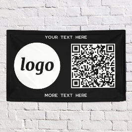 Eenvoudige Logo en Tekst Business QR Code Zwart Spandoek